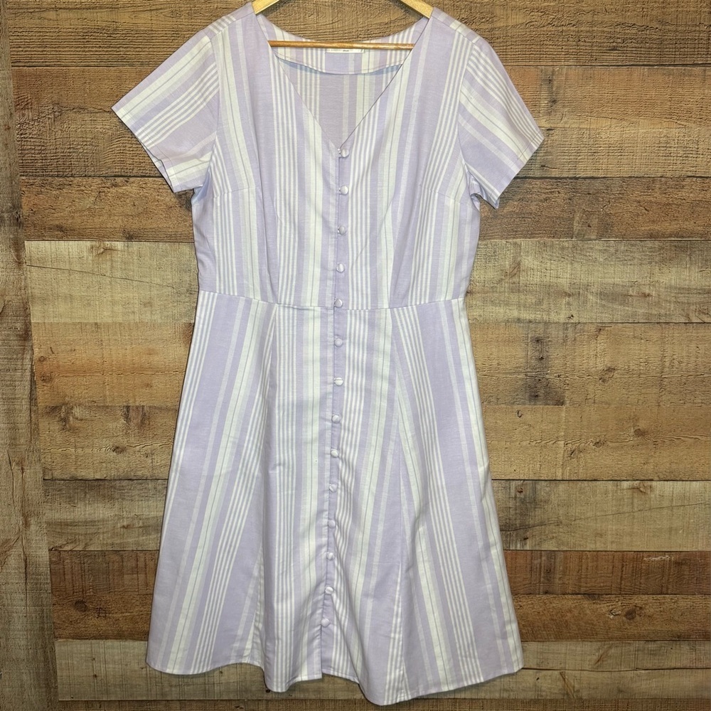 🌻 Wayward Fancies eShakti Lilac Striped Button Down A-Line Shirtdress *no size*